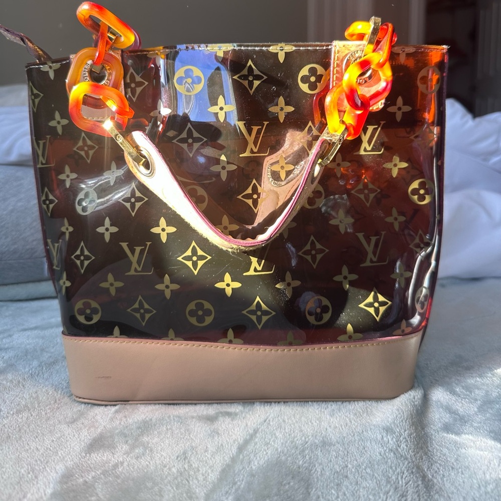 Louis Vuitton Transparent Brown Tote with Gold and Orange Accents